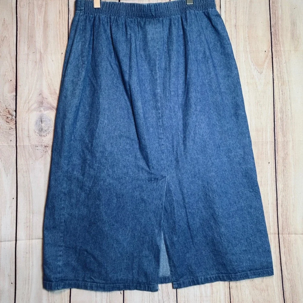 Ashley Petites Denim Midi‎ Skirt Womens 14P Blue Side Button A-Line Cottagecore